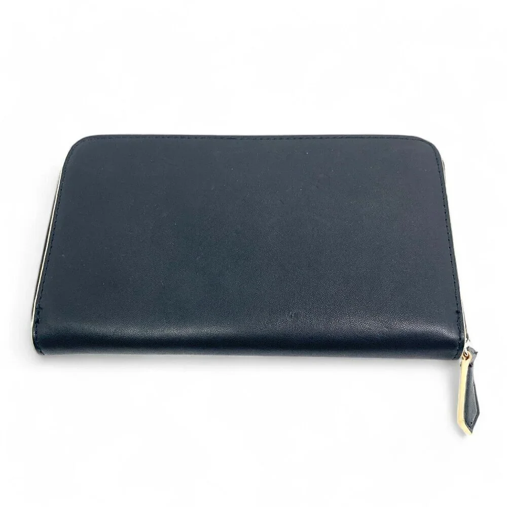Vera Bradley Zip Around Accordion Style Leather Wallet Black w/Bl & Wh Leather